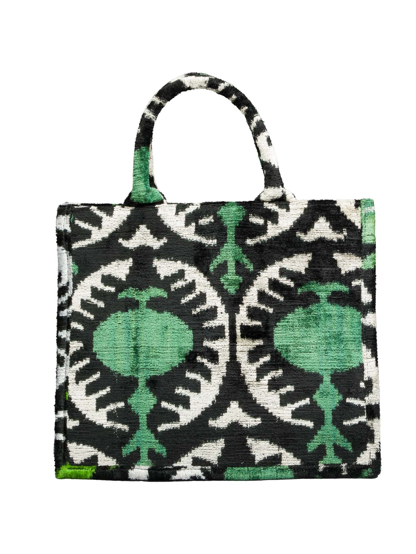 Antalya Medium Tote Bag,Silk Velvet Woman Tote Bag-Green,Black