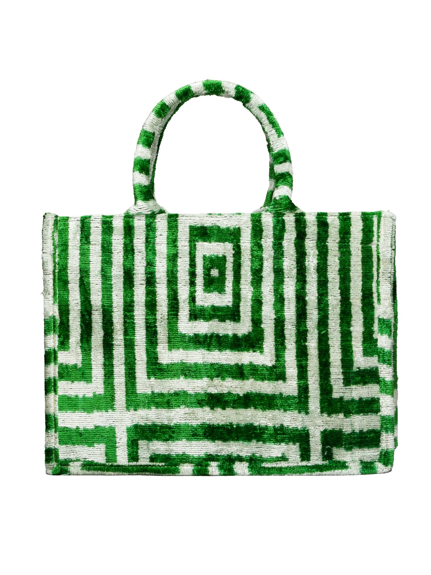 Giza Medium Tote Bag,Silk Velvet Woman Tote Bag-Green Striped