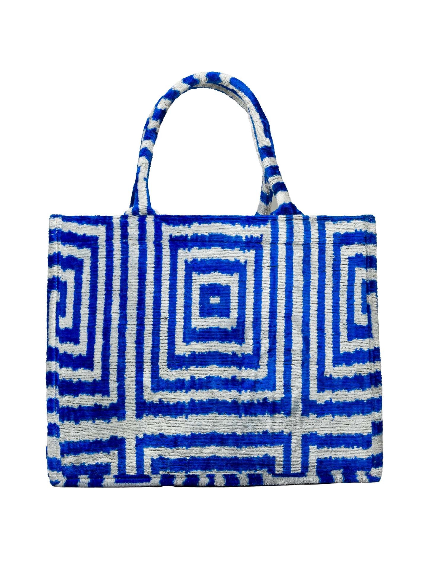 Giza Tote Bag,Silk Velvet Woman Tote Bag-Blue Striped