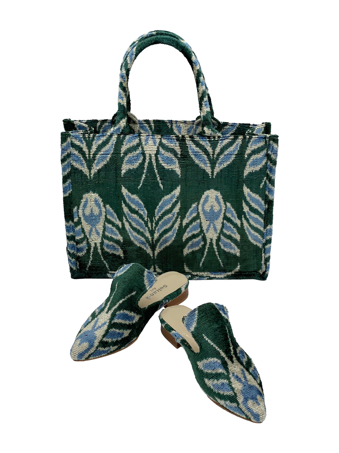 Santorini Medium Tote Bag & Slippers Set,Women Slippers And Bag Set-Green,İndigo