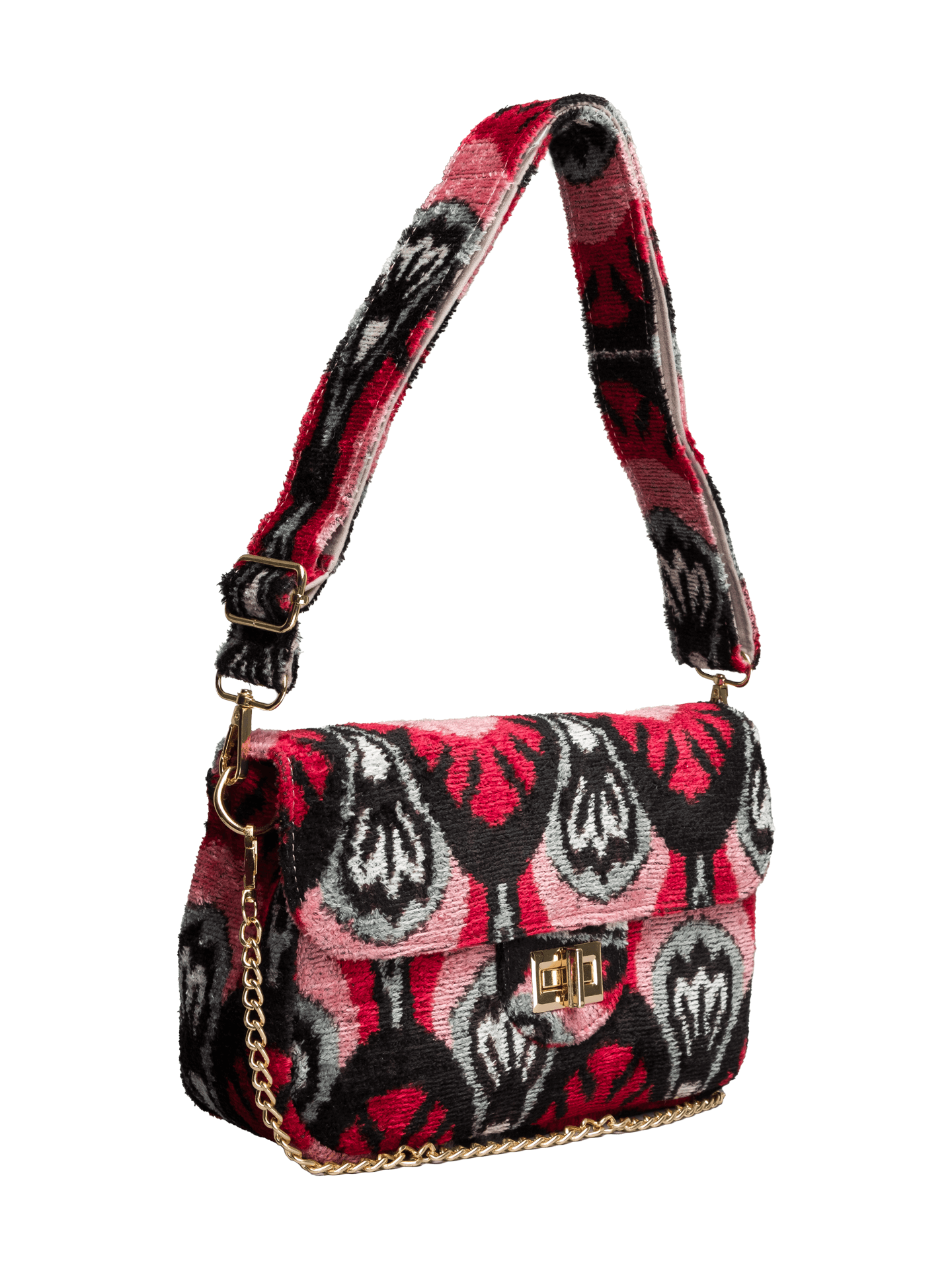 Coco Bag,Handwoven Silk Ikat Woven Women's Bag-Cross Thick Strap-Red,Black