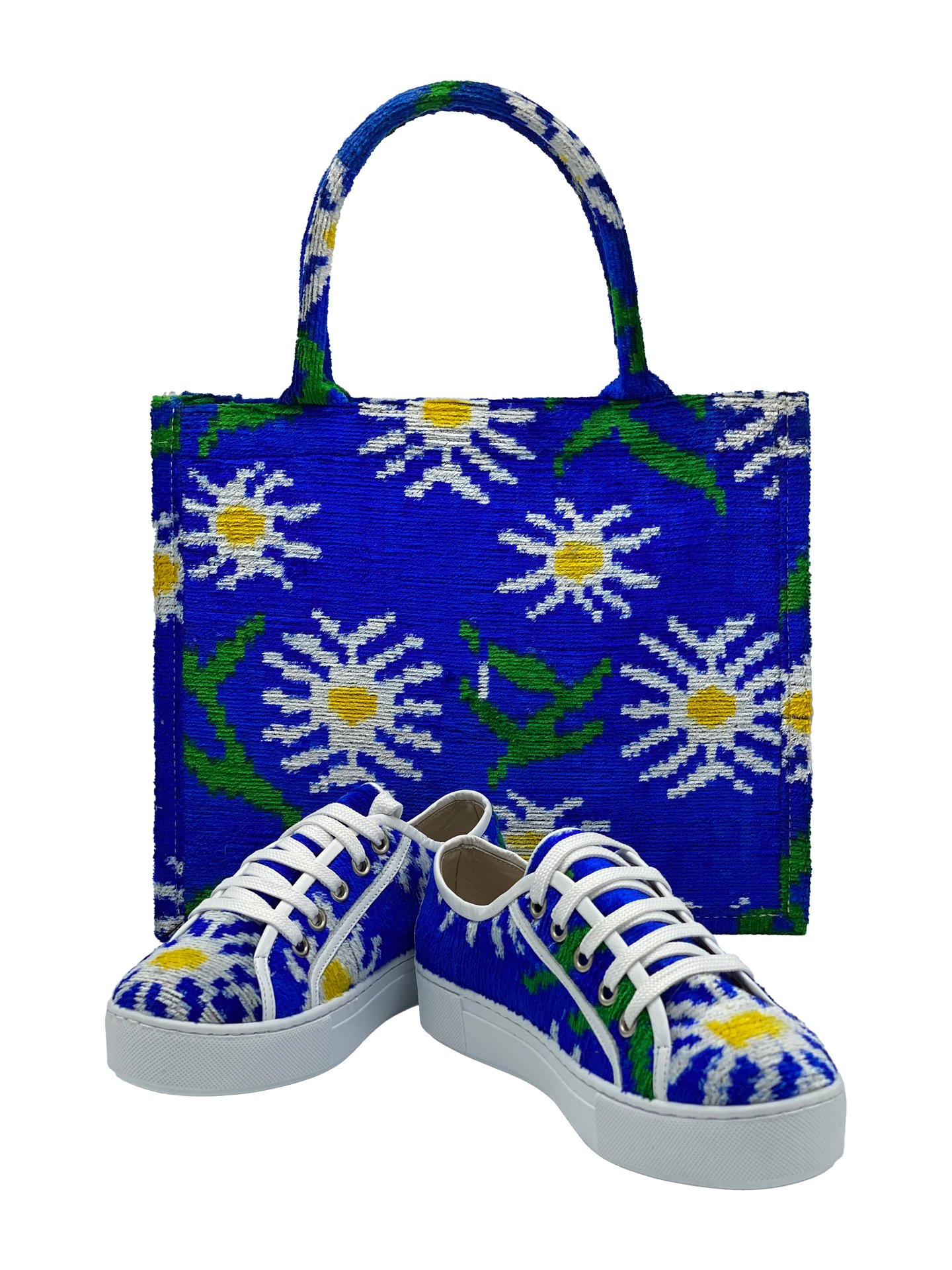 Ottowa Medium Tote Bag & Sneakers Shoe Set,Women Sneakers And Bag Set-Blue,Daisy Pattern