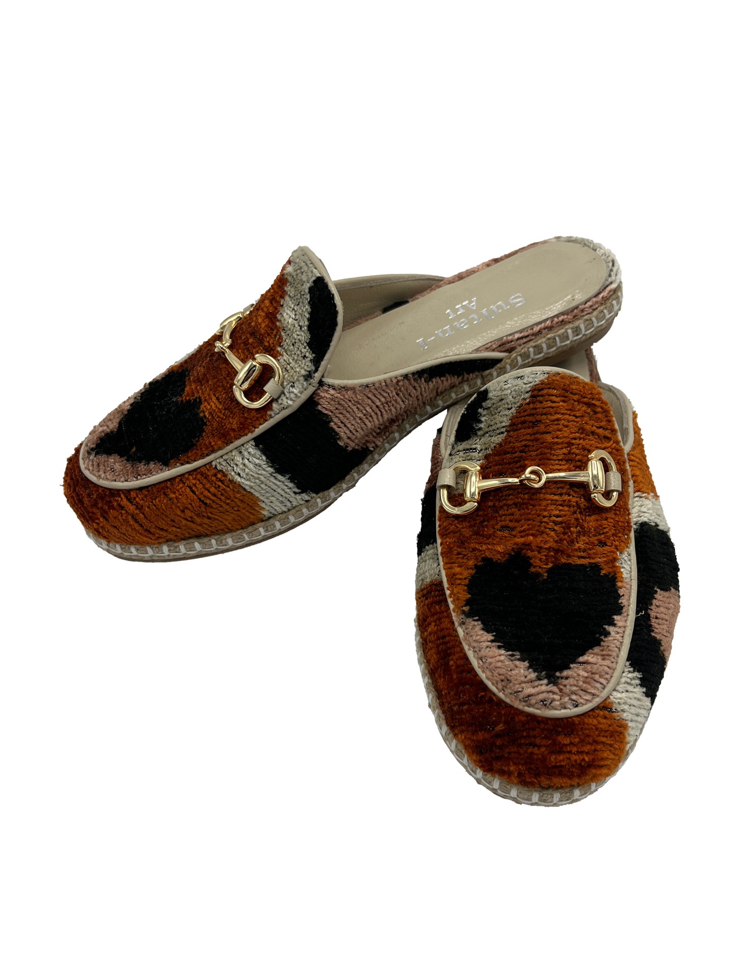 Paris G Espadrille,Buckle Detailed,Silk,Jute Sole,Handmade Women's Heart Patterned Espadrille Slippers - Brown