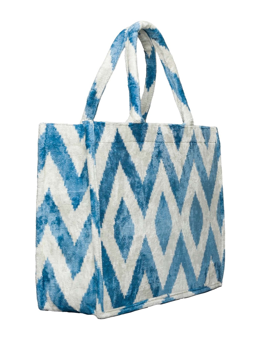 Zigzag Tote Bag,Silk Velvet Woman Tote Bag-Indigo