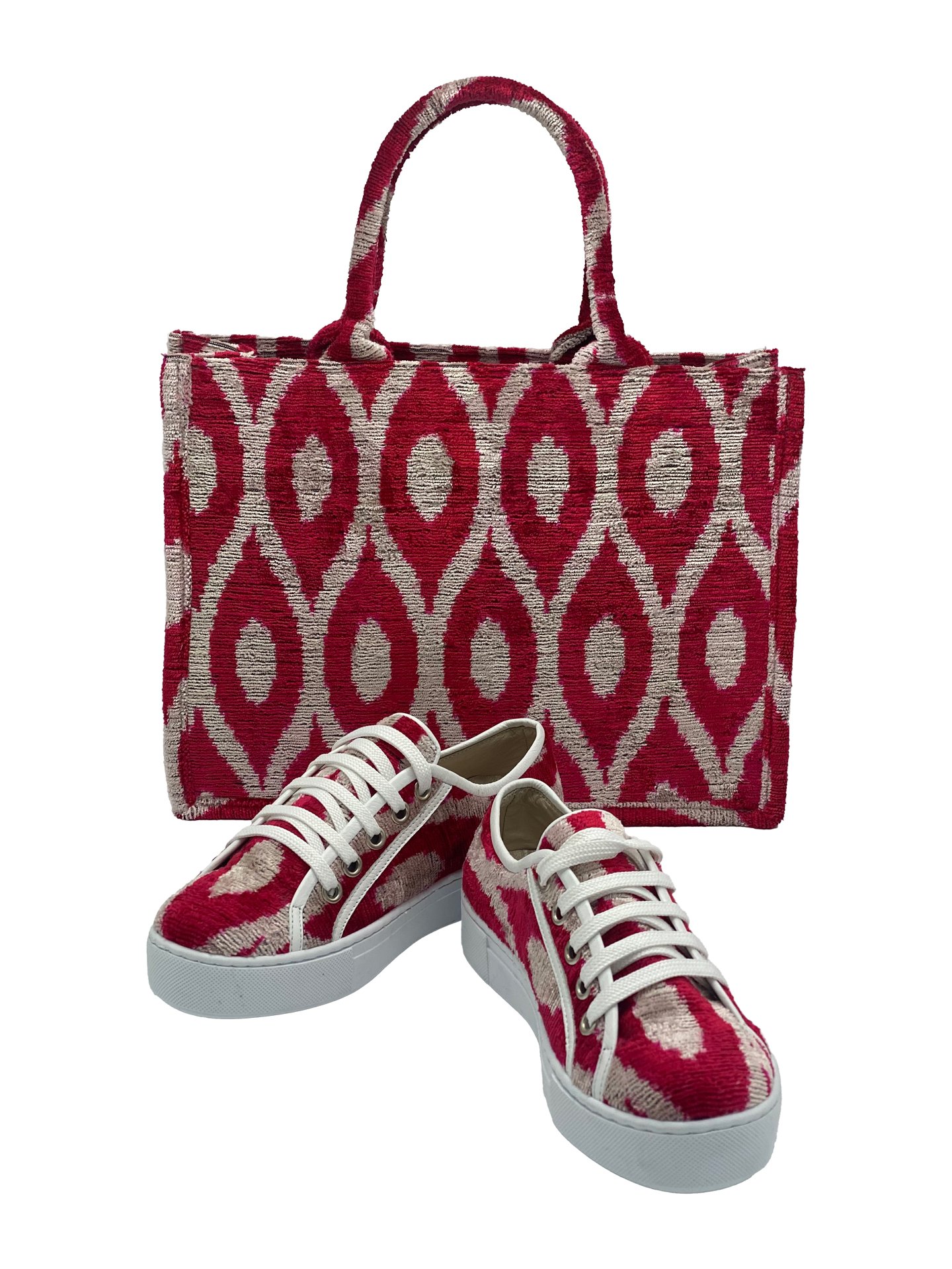 Red Medium Tote Bag & Sneakers Shoe Set,Women Sneakers And Bag Set-Red