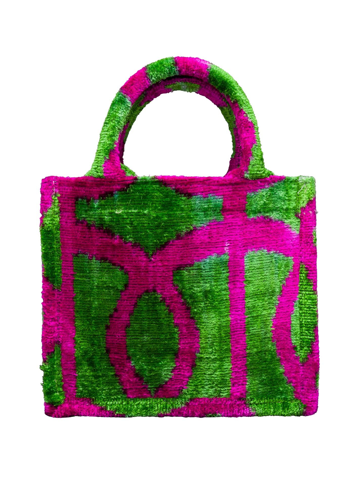 Ephesos Mini Tote Bag,Silk Velvet Woman Tote Bag-Fuchsia,Green