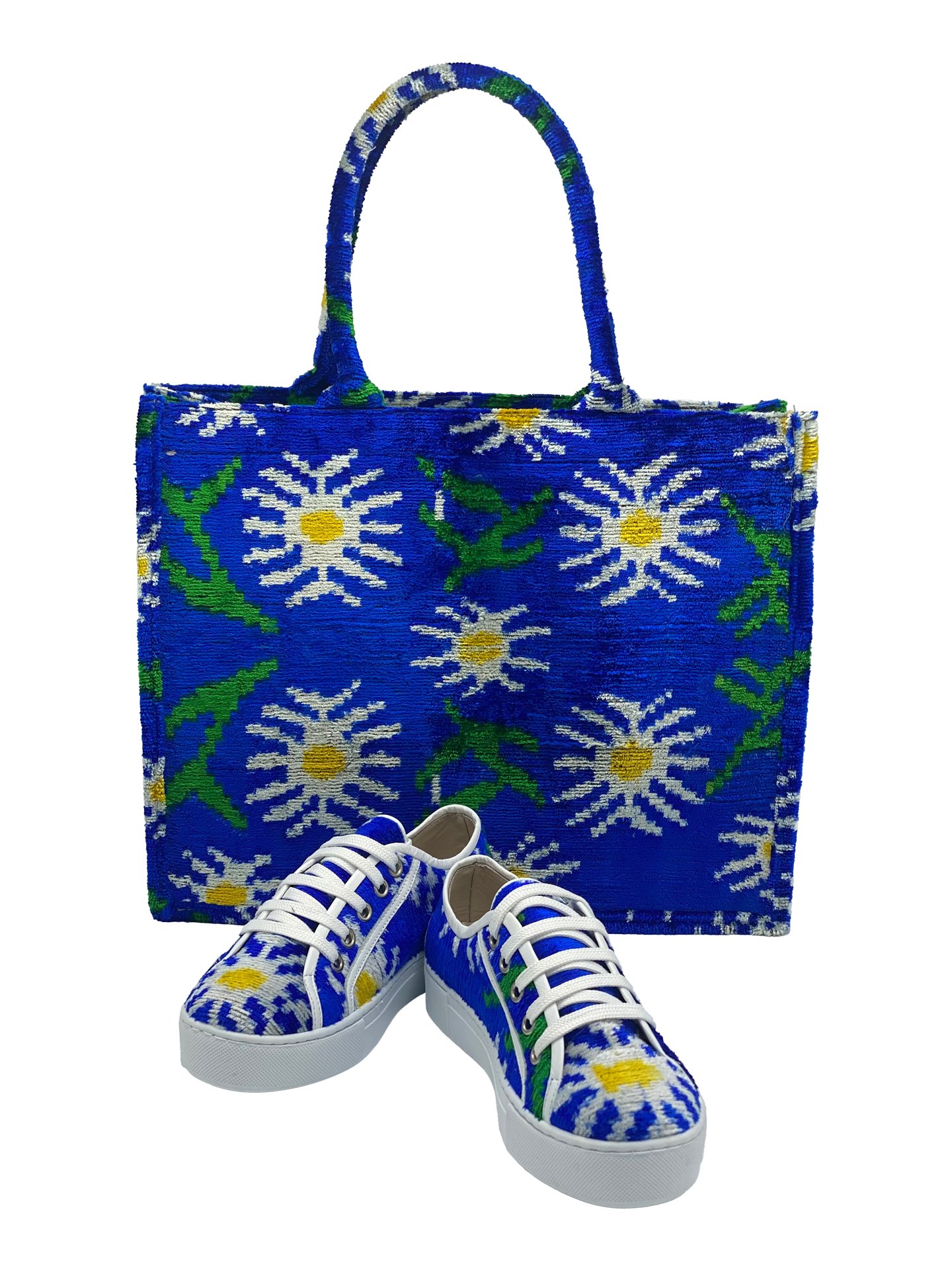 Ottowa Big Tote Bag & Sneakers Shoe Set,Women Sneakers And Bag Set-Blue,Daisy Pattern