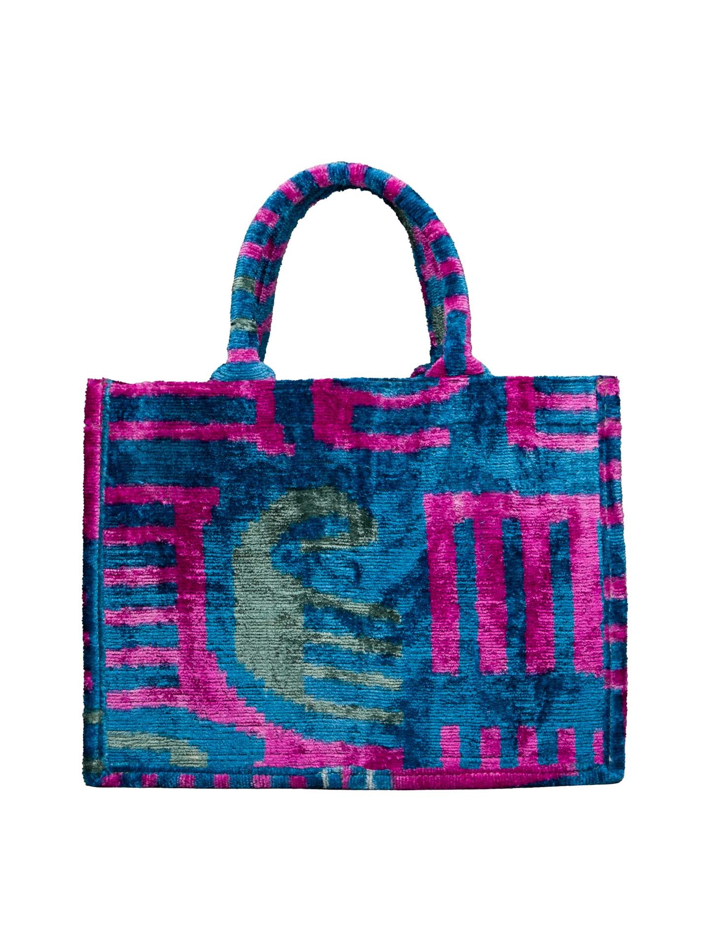 Hittite Medium Tote Bag,Silk Velvet Woman Tote Bag-Fuchsia,Navy