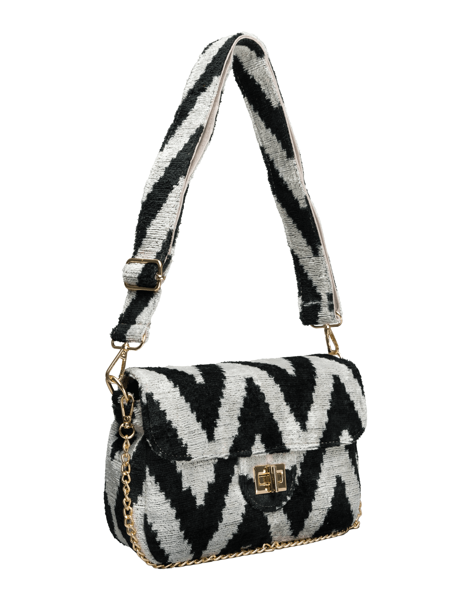 Coco Bag,Handwoven Silk Ikat Woven Women's Bag-Cross Thick Strap-Zig Zag Design