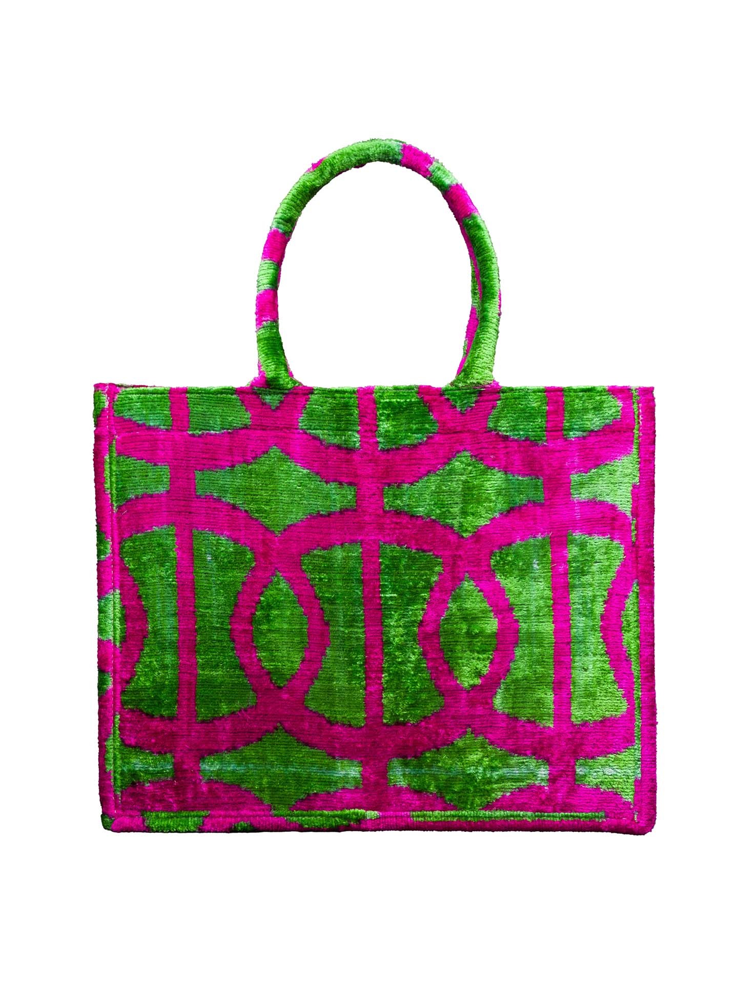 Ephesos Tote Bag,Silk Velvet Woman Tote Bag-Fuchsia,Green