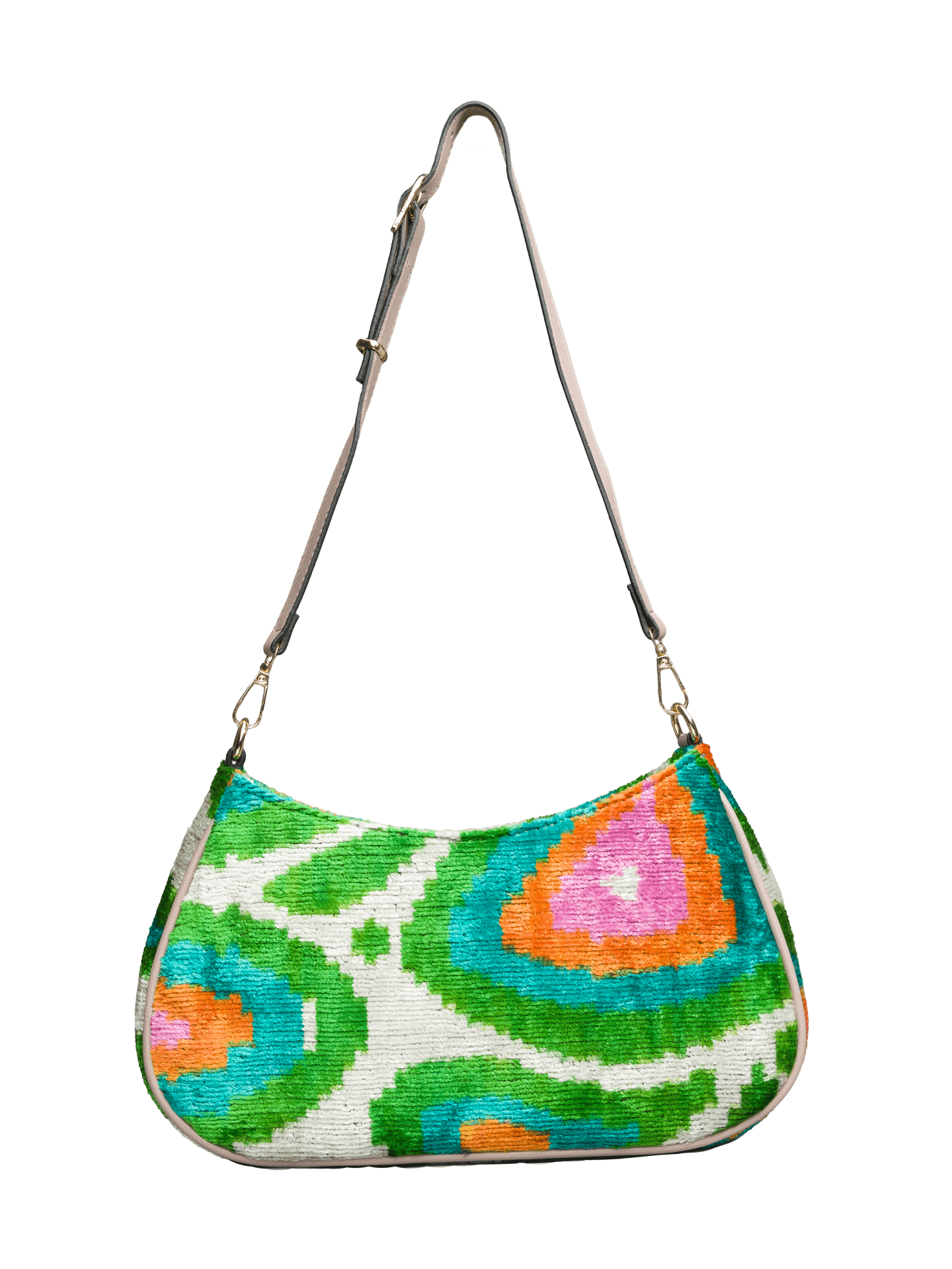 Club Bag,Handwoven Silk Ikat Woven Women's Bag-Cross Leather Strap-Green