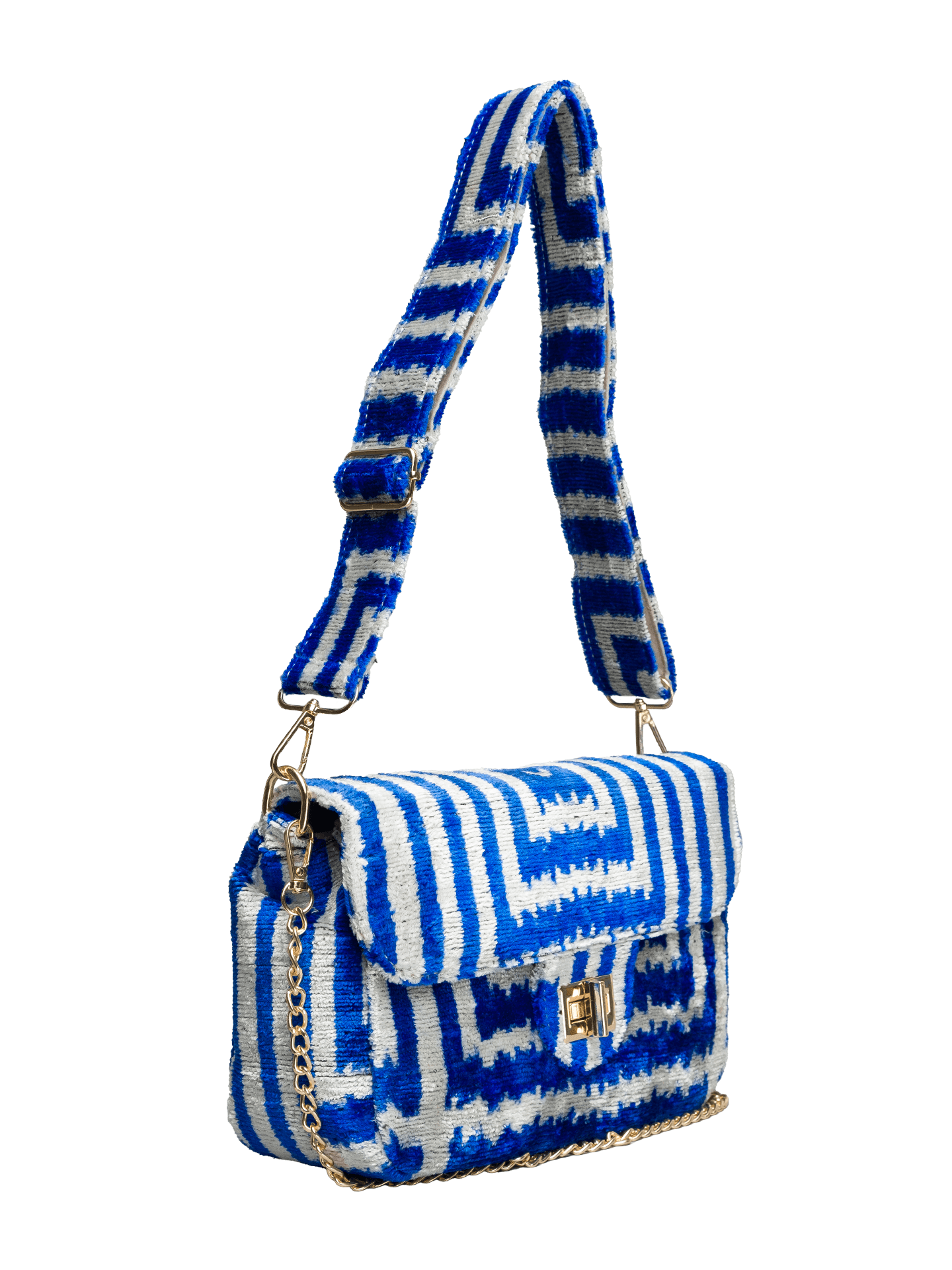 Coco Bag,Handwoven Silk Ikat Woven Women's Bag-Cross Thick Strap-Sax Striped