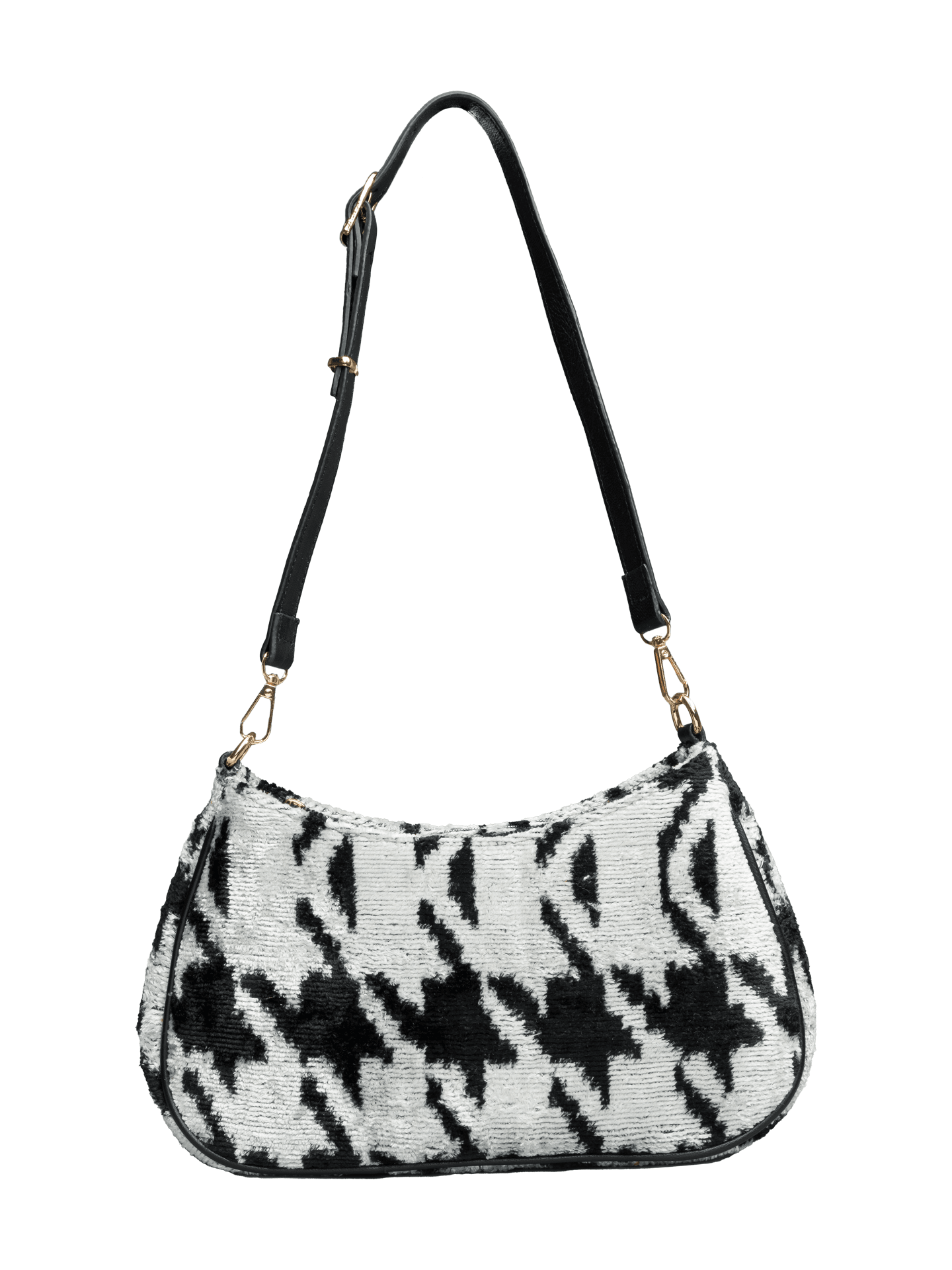 Club Bag,Handwoven Silk Ikat Woven Women's Bag-Cross Leather Strap-Crowbar,Black