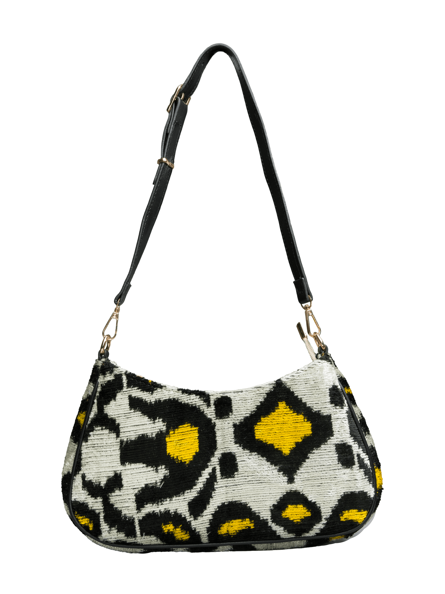 Club Bag,Handwoven Silk Ikat Woven Women's Bag-Cross Leather Strap-Ecru,Yellow