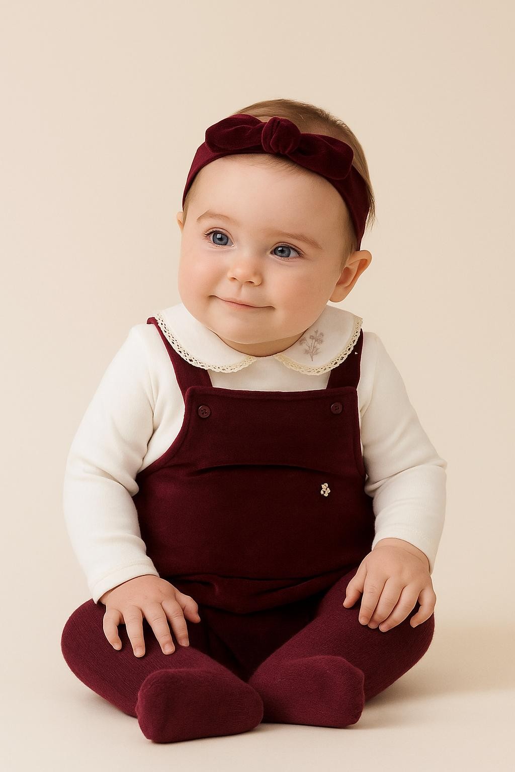Kız Bebek Premium Kadife Bordo 4'lü Takım Özel Kutulu Set