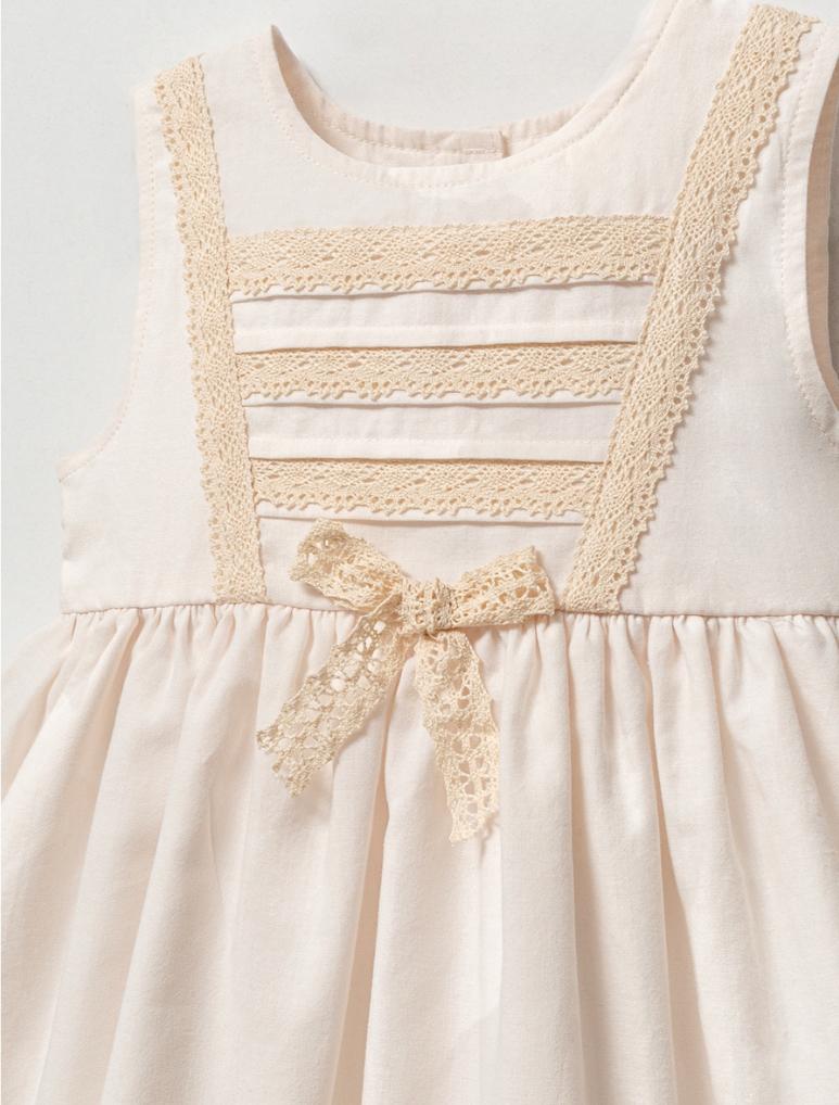 Kız Bebek Kopanaki Detaylı 4 Parça Elbise Set - Ekru ( Özel Kutulu)