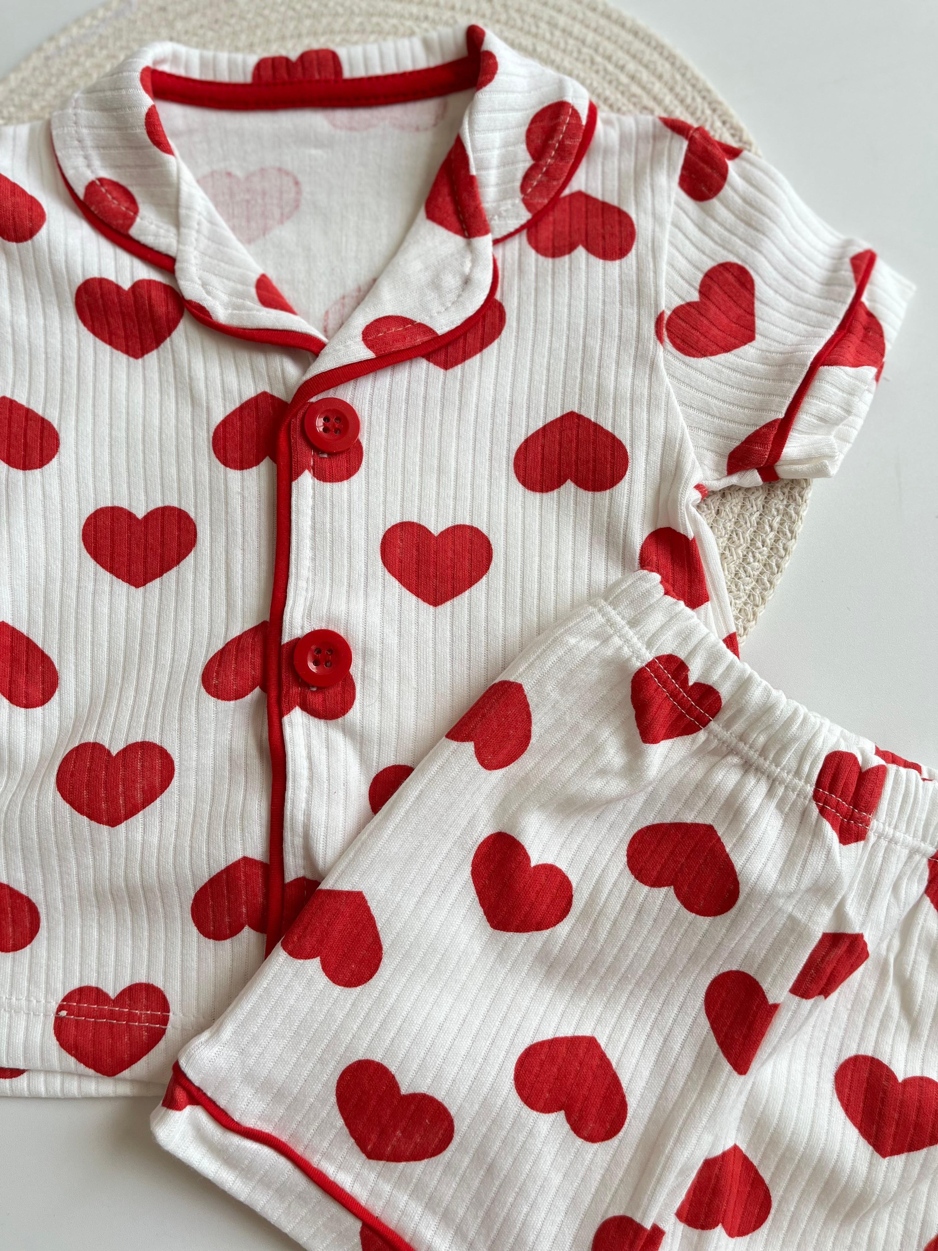 Kalp Desenli Fitilli Kısa Pijama Takımı