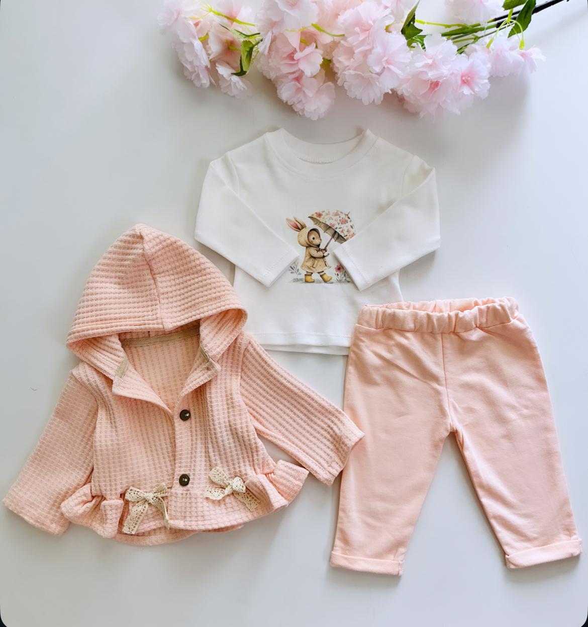 Kız Bebek Fiyonk Detaylı 3'lü Takım - Somon