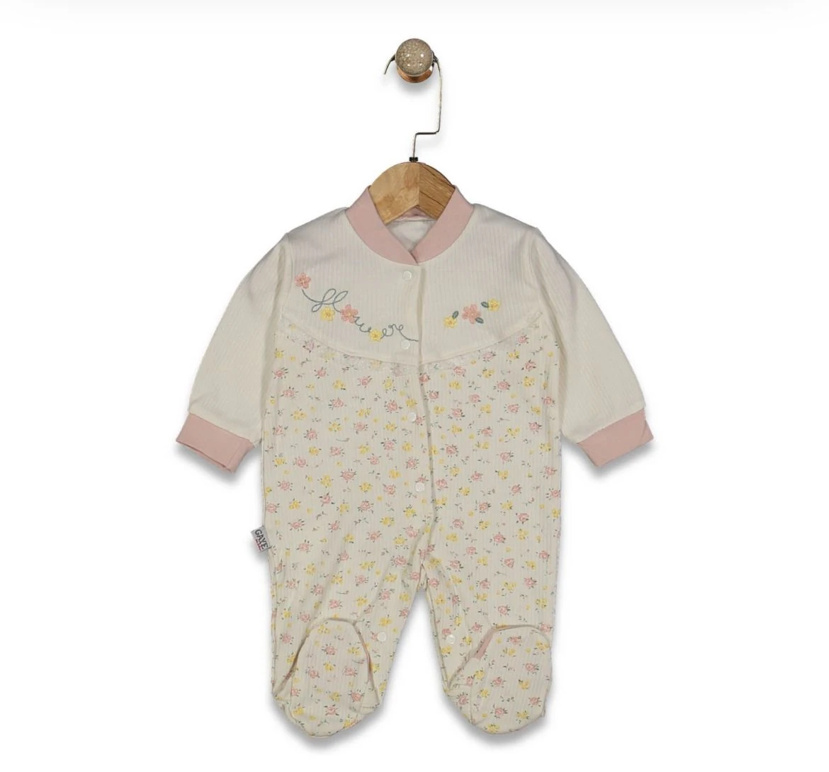 Kız Bebek Flover Çiçek Desenli Tulum - Pudra