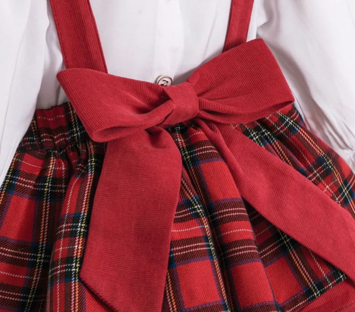 Kız Bebek Yaka Detaylı 2'li Gömlek ve Kadife Jile Elbise 