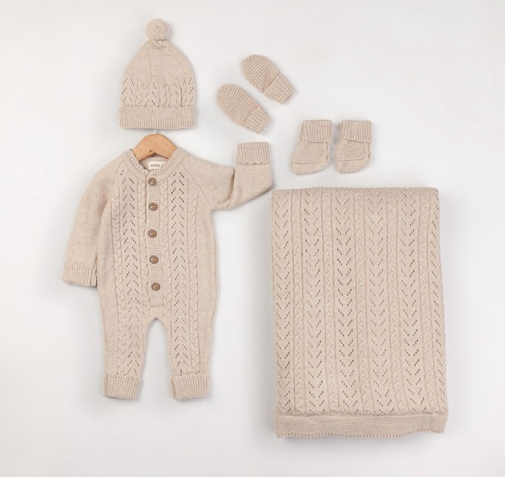 Unisex Premium Triko 5'li Yenidoğan Set - Bej