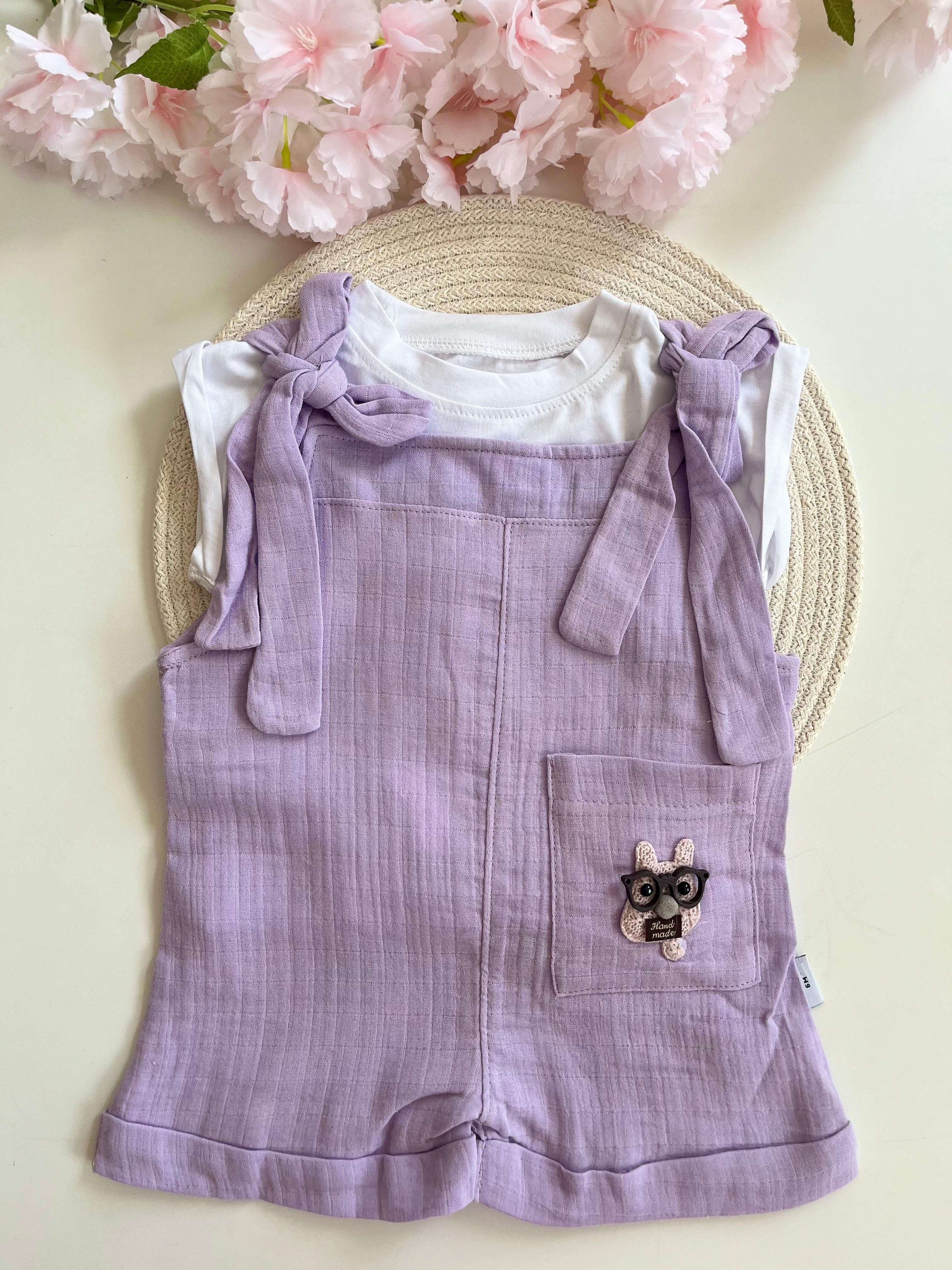 Kız Bebek Müslin Askılı Tulum -Lila