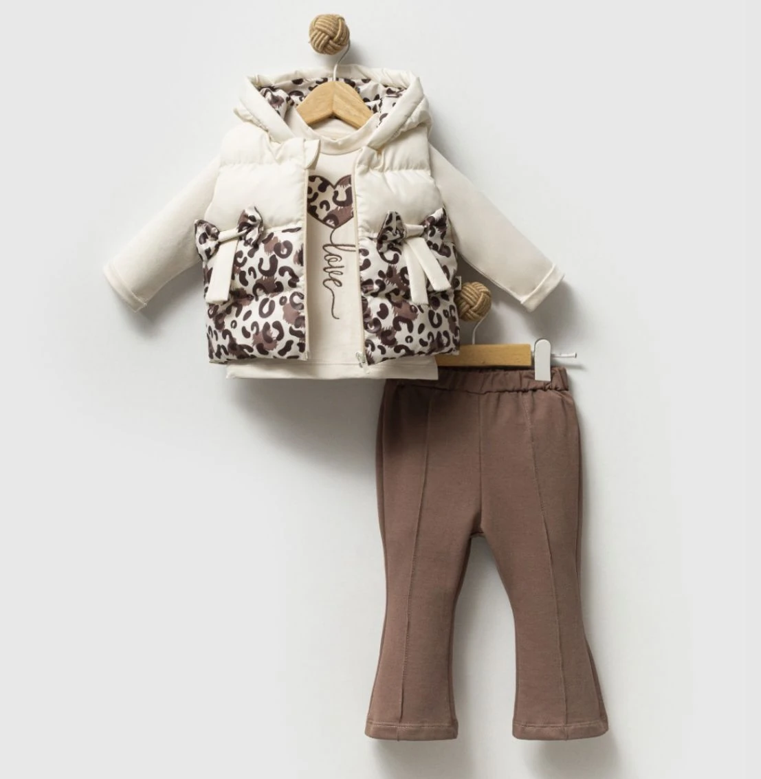 Kız Bebek Love Leopar Şişme Yelekli Takım - Kahverengi