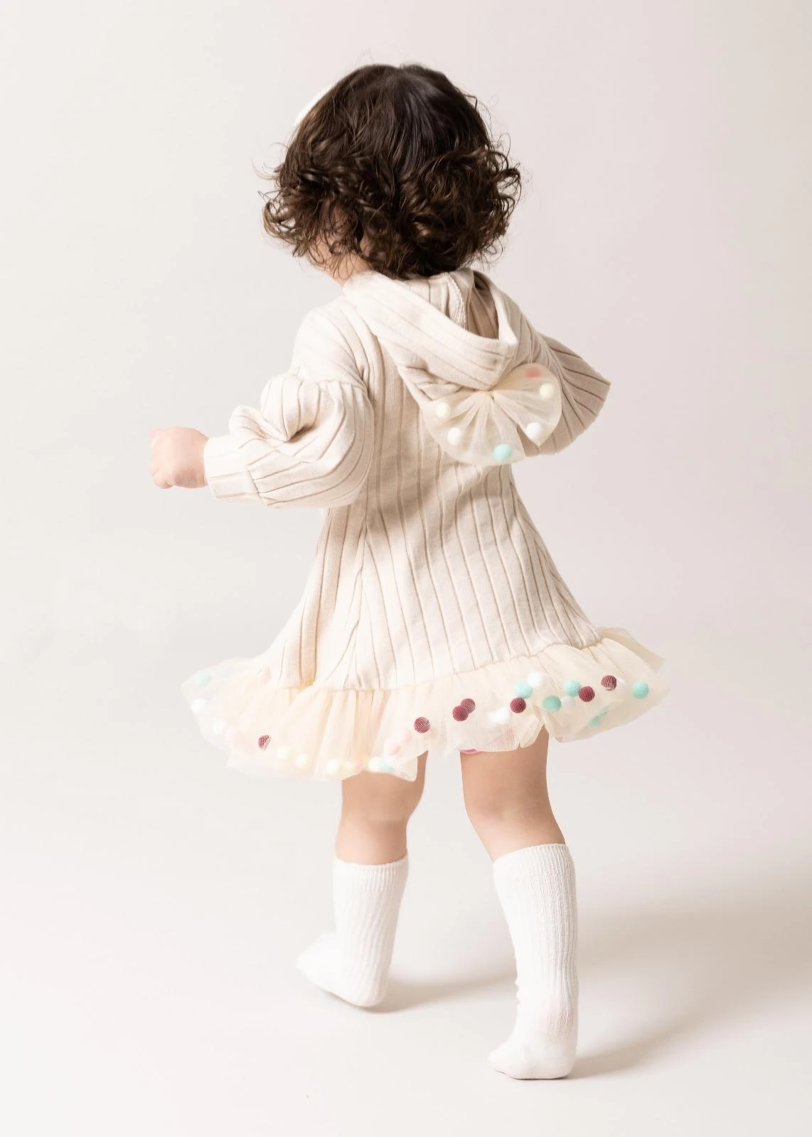 Kız Bebek Candy  Ponponlu Puffy Elbise - Vanilya