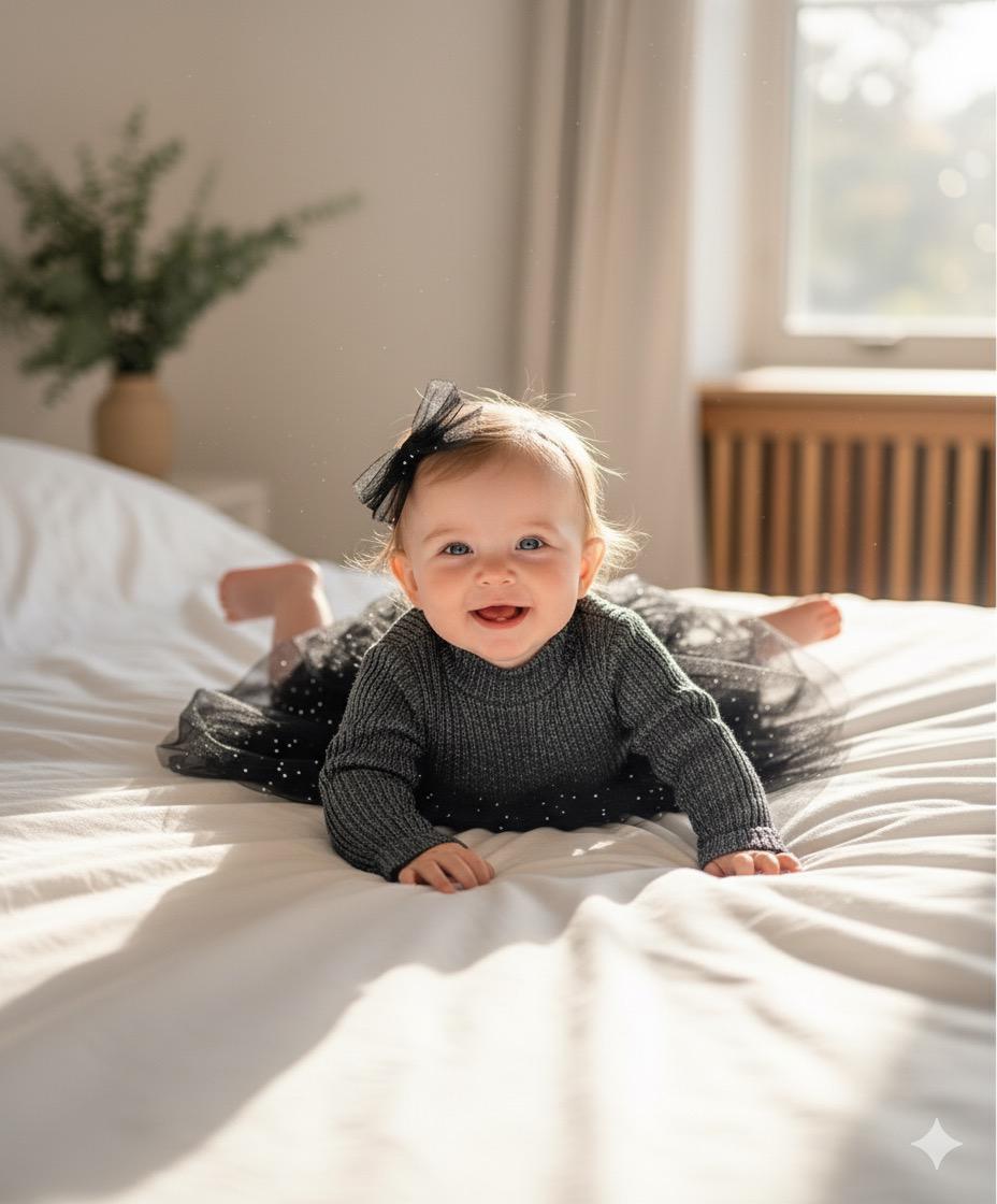 Simli Tül Etekli Triko Tül Tokalı Elbise - Siyah