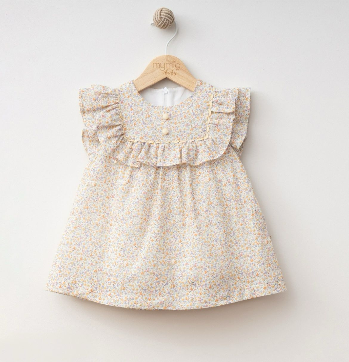 Kız Bebek Su Taşlı Çiçek Baskılı elbise - Sarı