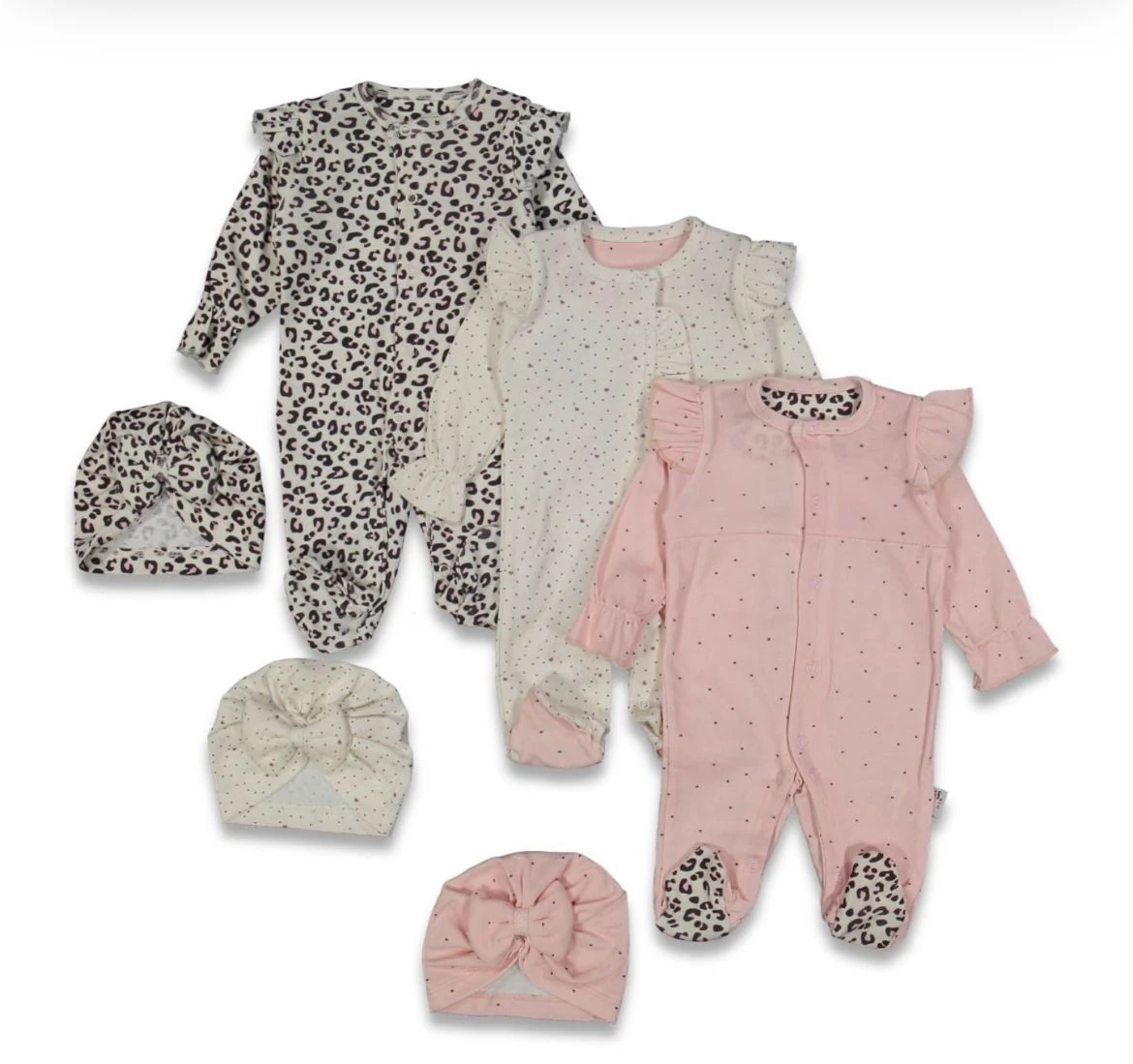 Kız Bebek Leopar Desen 3'lü Tulum Bone Set 