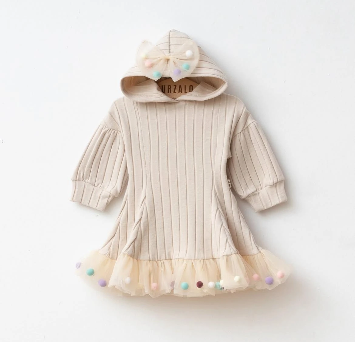 Kız Bebek Candy  Ponponlu Puffy Elbise - Vanilya