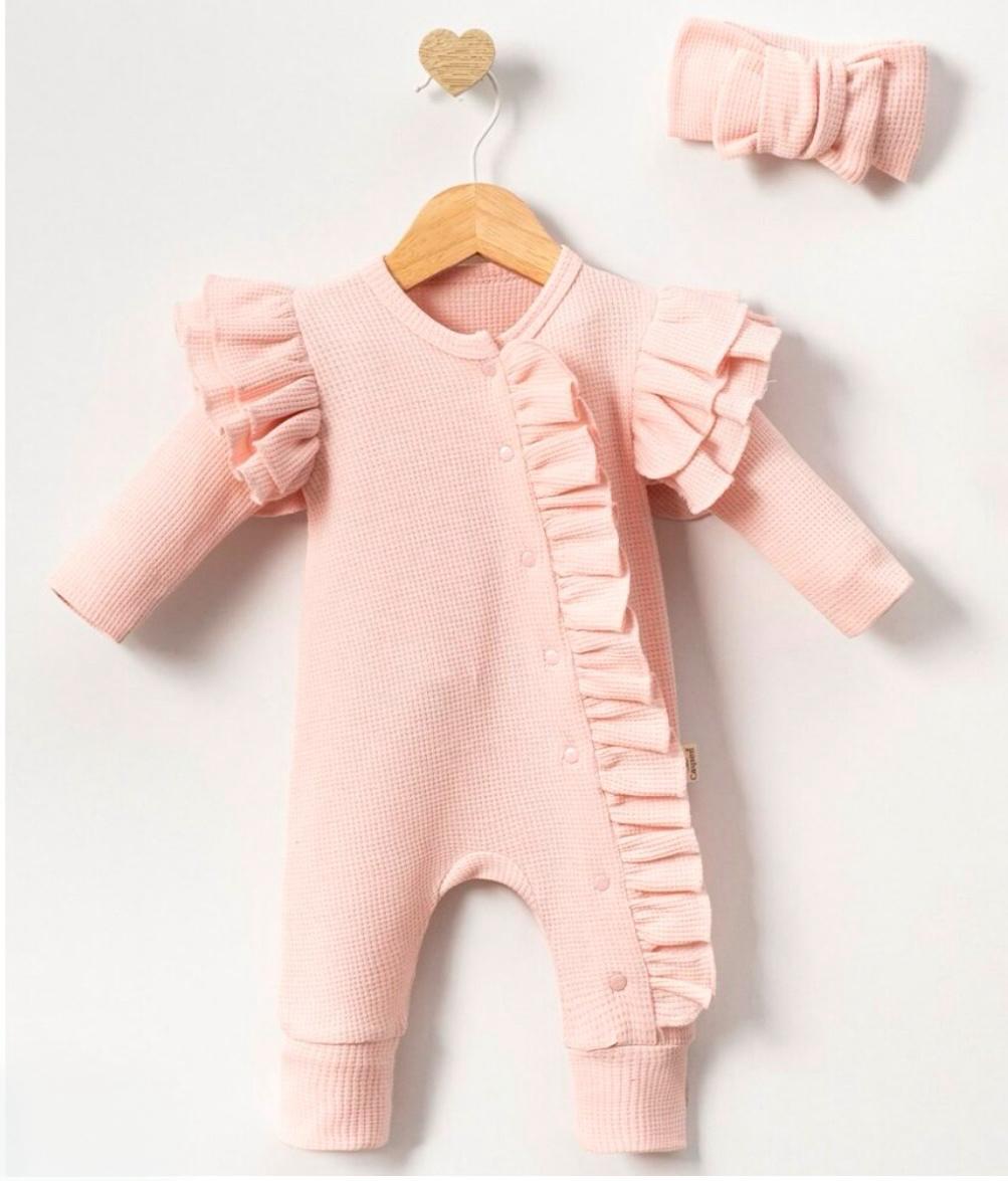 Kendiden  Eldivenli  Bandanalı Kız Bebek Tulum