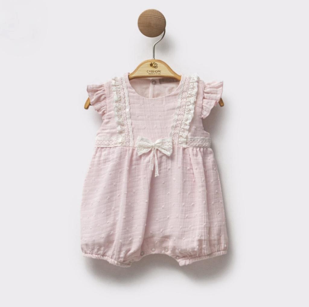 Kız Bebek Dantel Detaylı Müslin Tulum-Pembe
