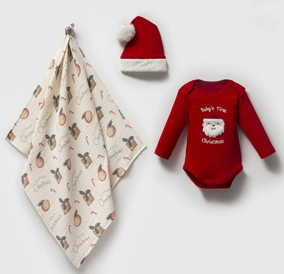 Unisex %100 Pamuklu Zıbın Battaniye Şapka Set - Kırmızı