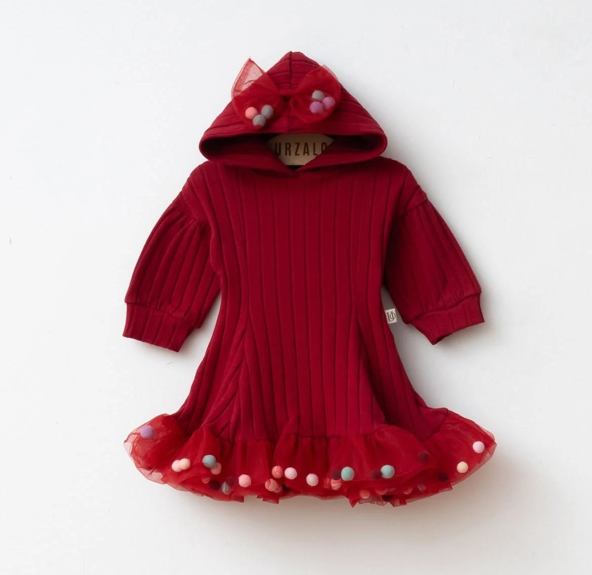 Kız Bebek Candy Ponponlu Puffy Elbise - Bordo
