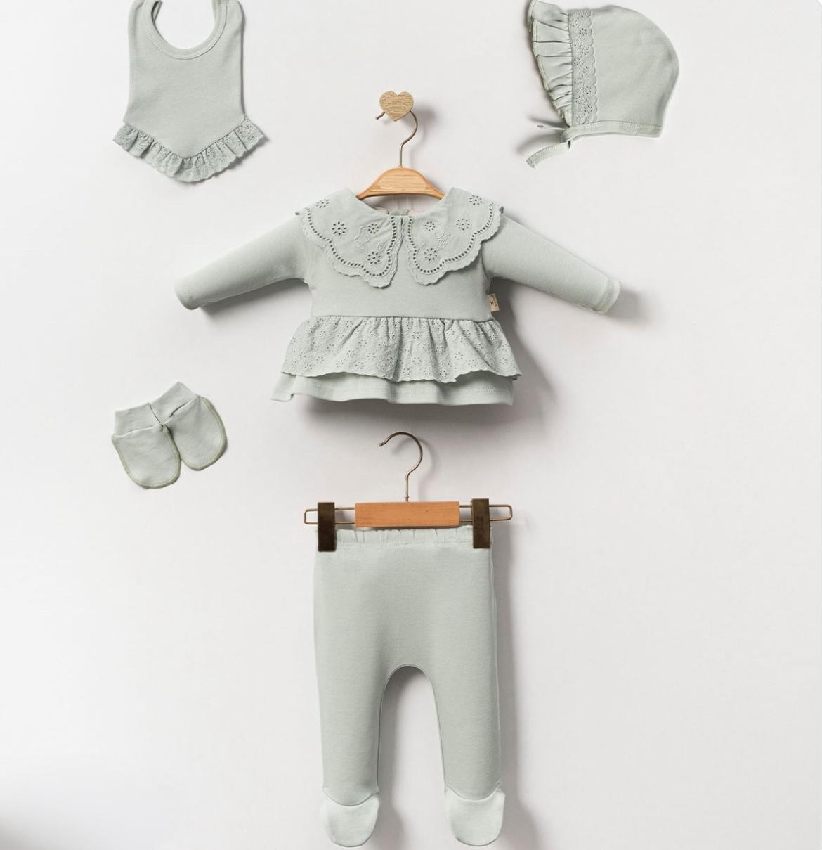 Kız Bebek Mint Rengi Fisto Detaylı 5'li Set 