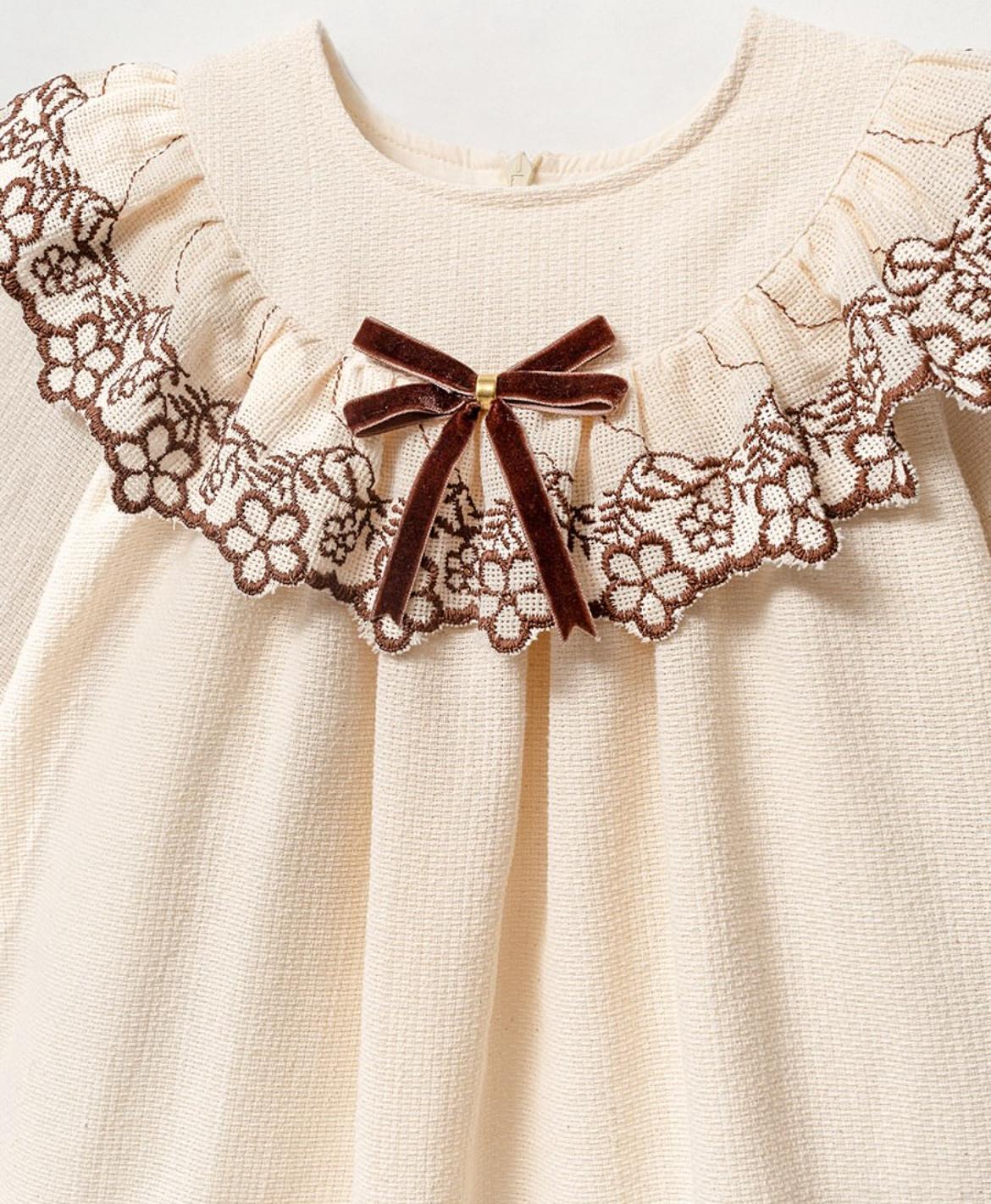 Kız Bebek Pamuklu Yaka Çiçek Detaylı Elbise 