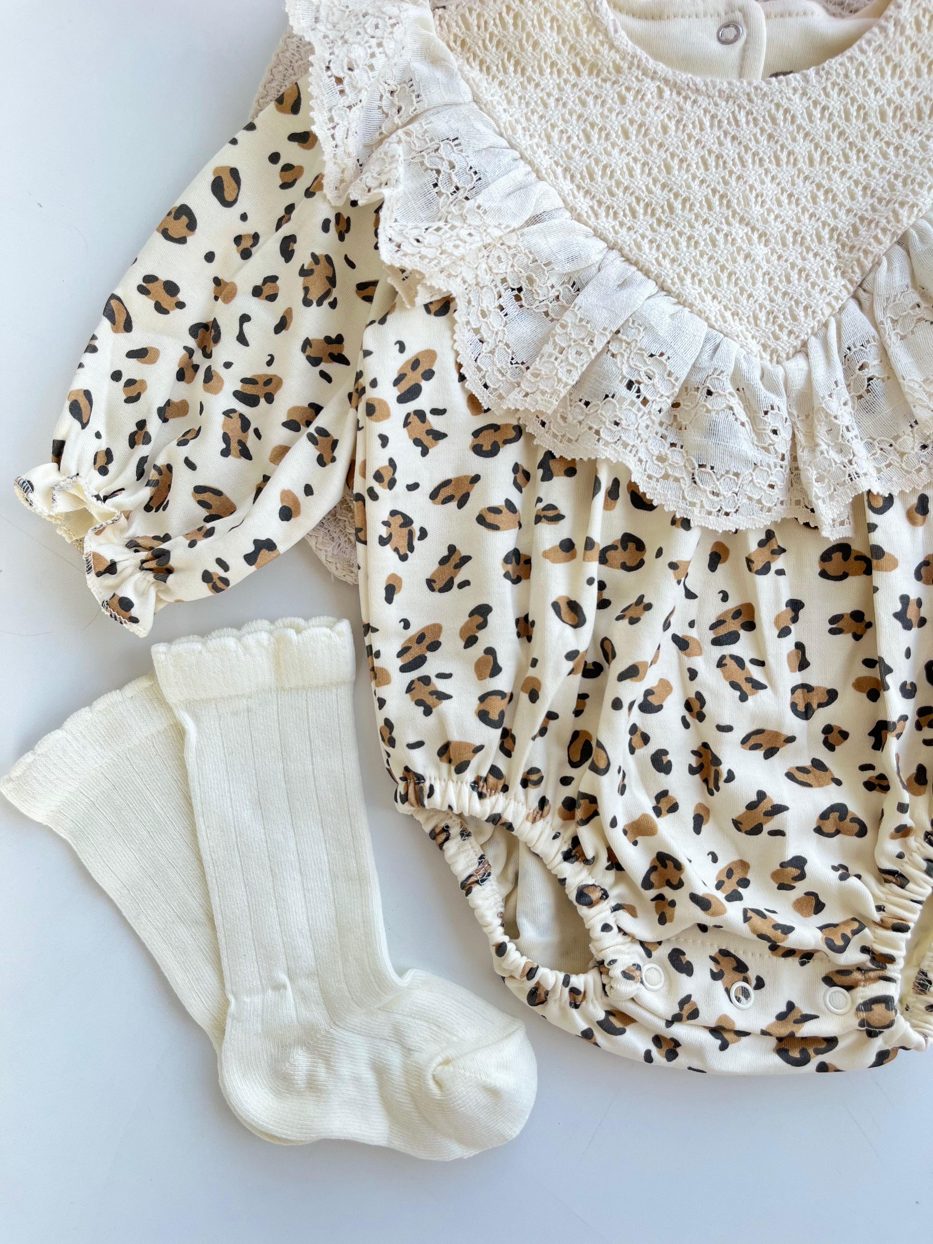 Kız Bebek Leopar Güpür Detaylı Romper