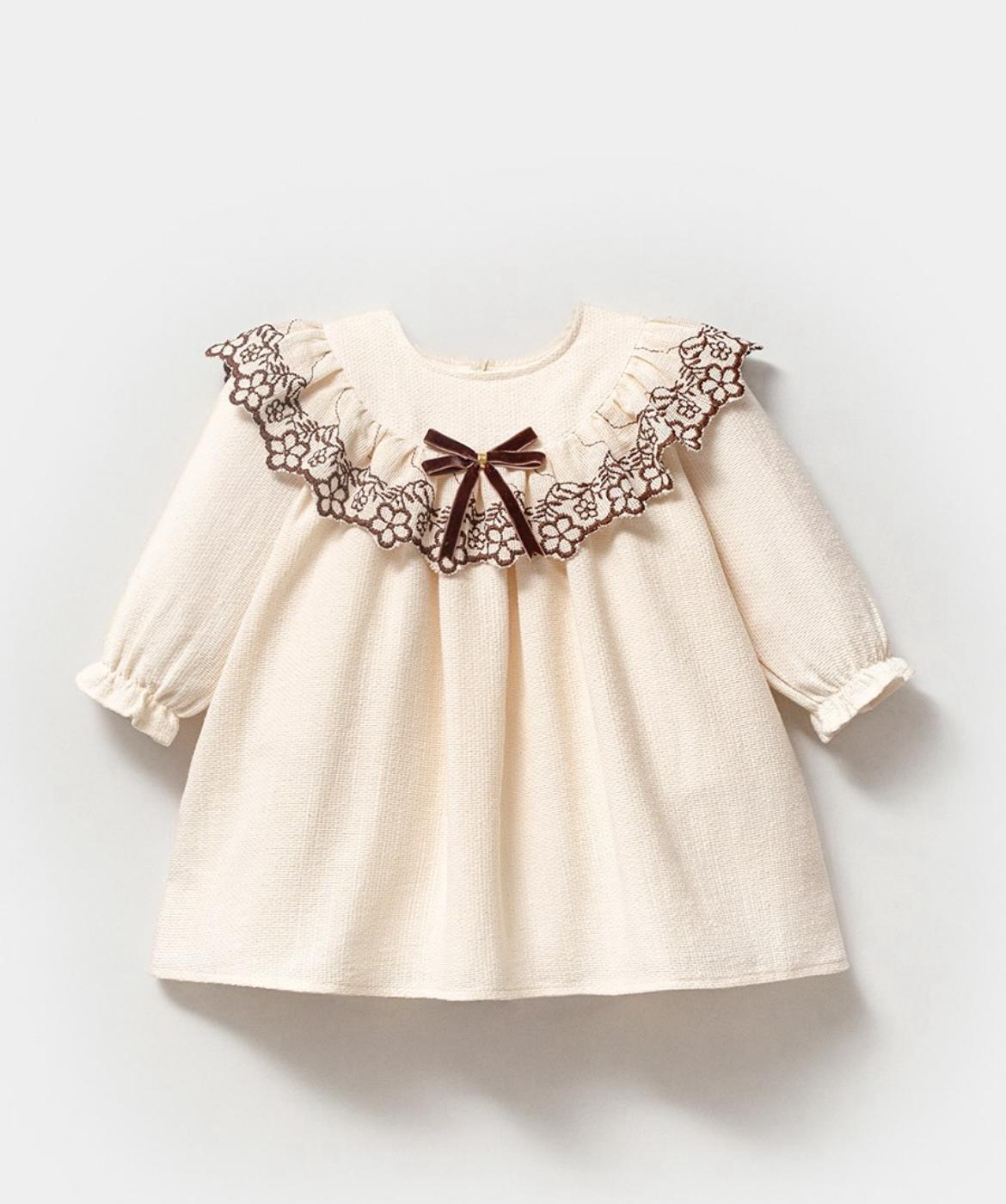 Kız Bebek Pamuklu Yaka Çiçek Detaylı Elbise 