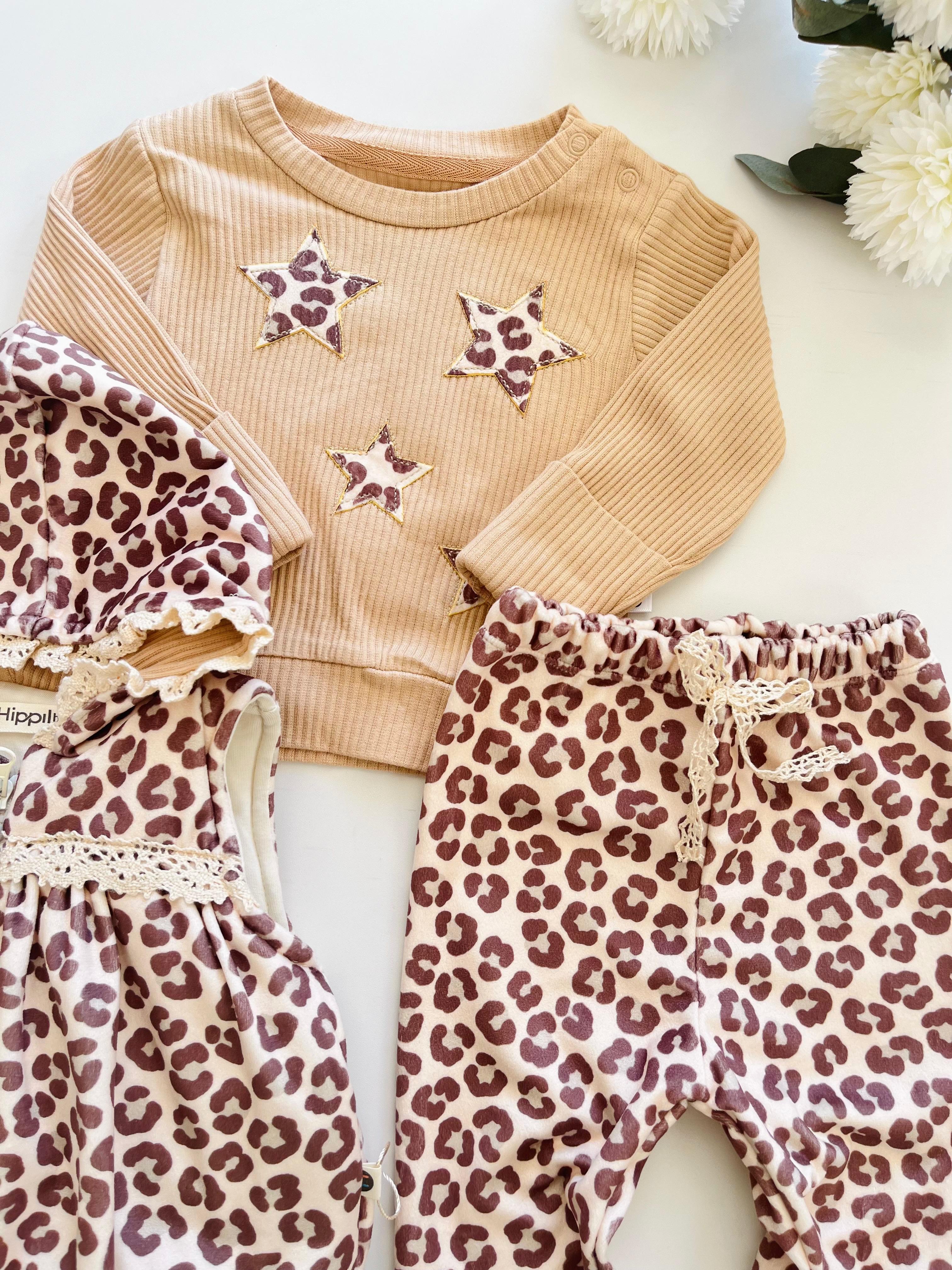 Kız Bebek Leopar Desenli Şişme Yelekli Takım - Bej 