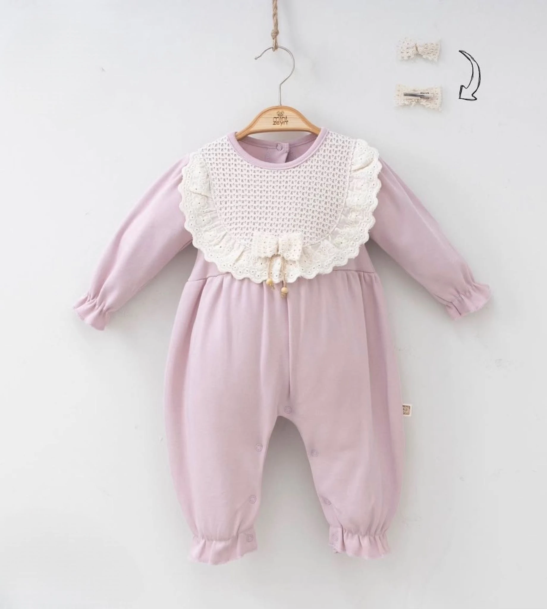 Kız Bebek Dantel Detaylı Tokalı Takım - Lila