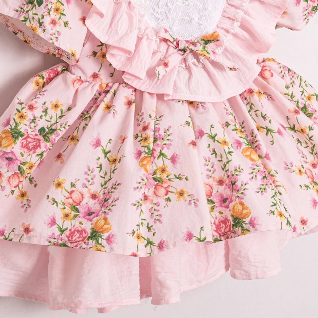 Çiçek Desenli Sırt Pencere Detaylı Ebise - Pembe