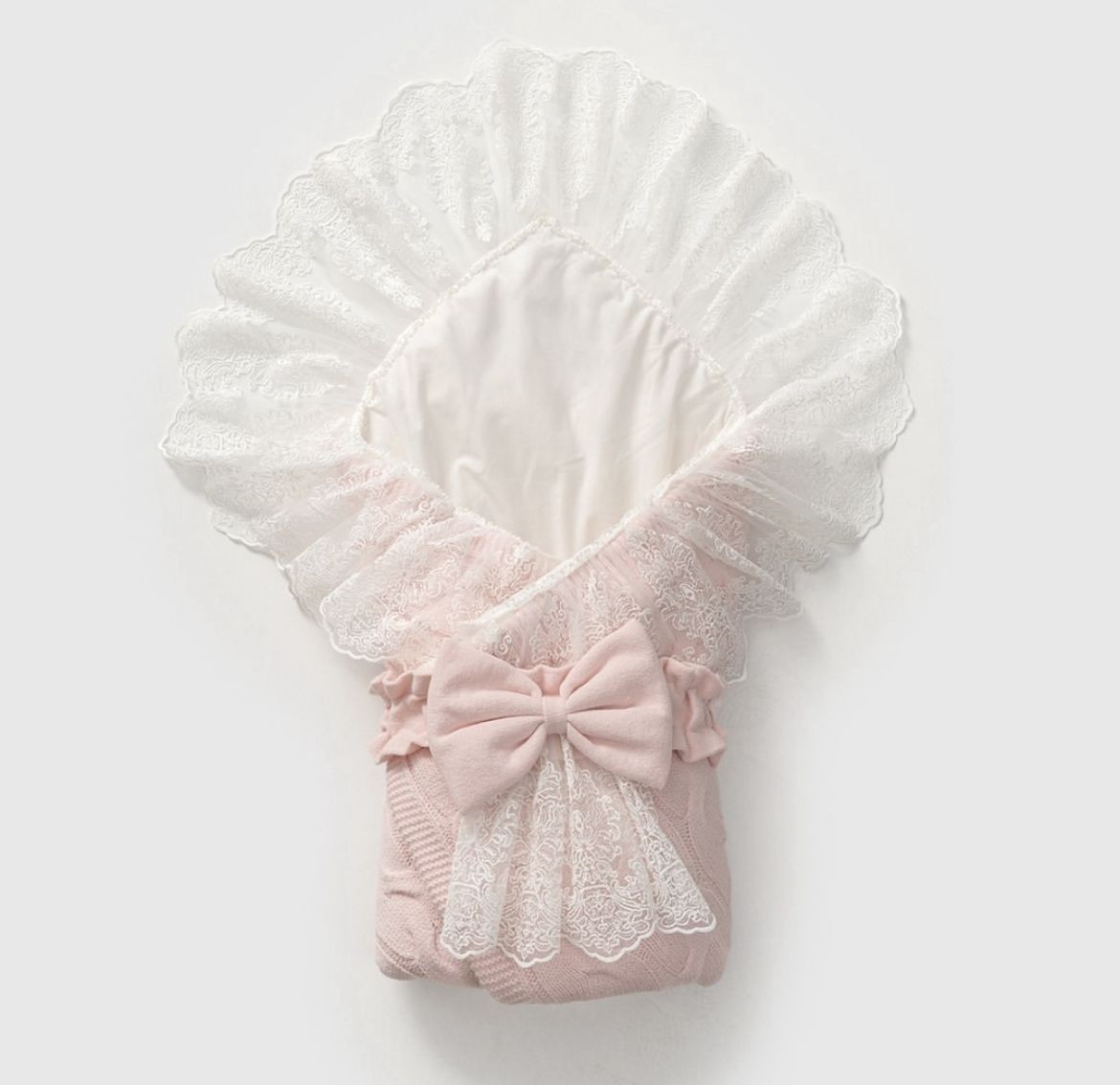 Kız Bebek Premium 85*85 cm Tül Detaylı Kundak Battaniye - Pembe 