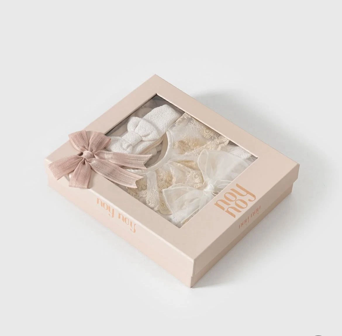 Fiyonk Detaylı Tüllü 4 Parça Elbise Set - Ekru ( Özel Kutulu )