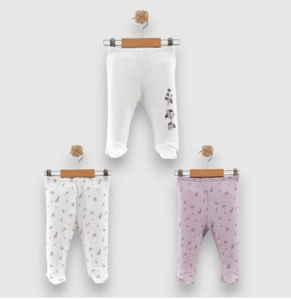 Kız Bebek  Flower 3lü Patikli Pantolon - Lila