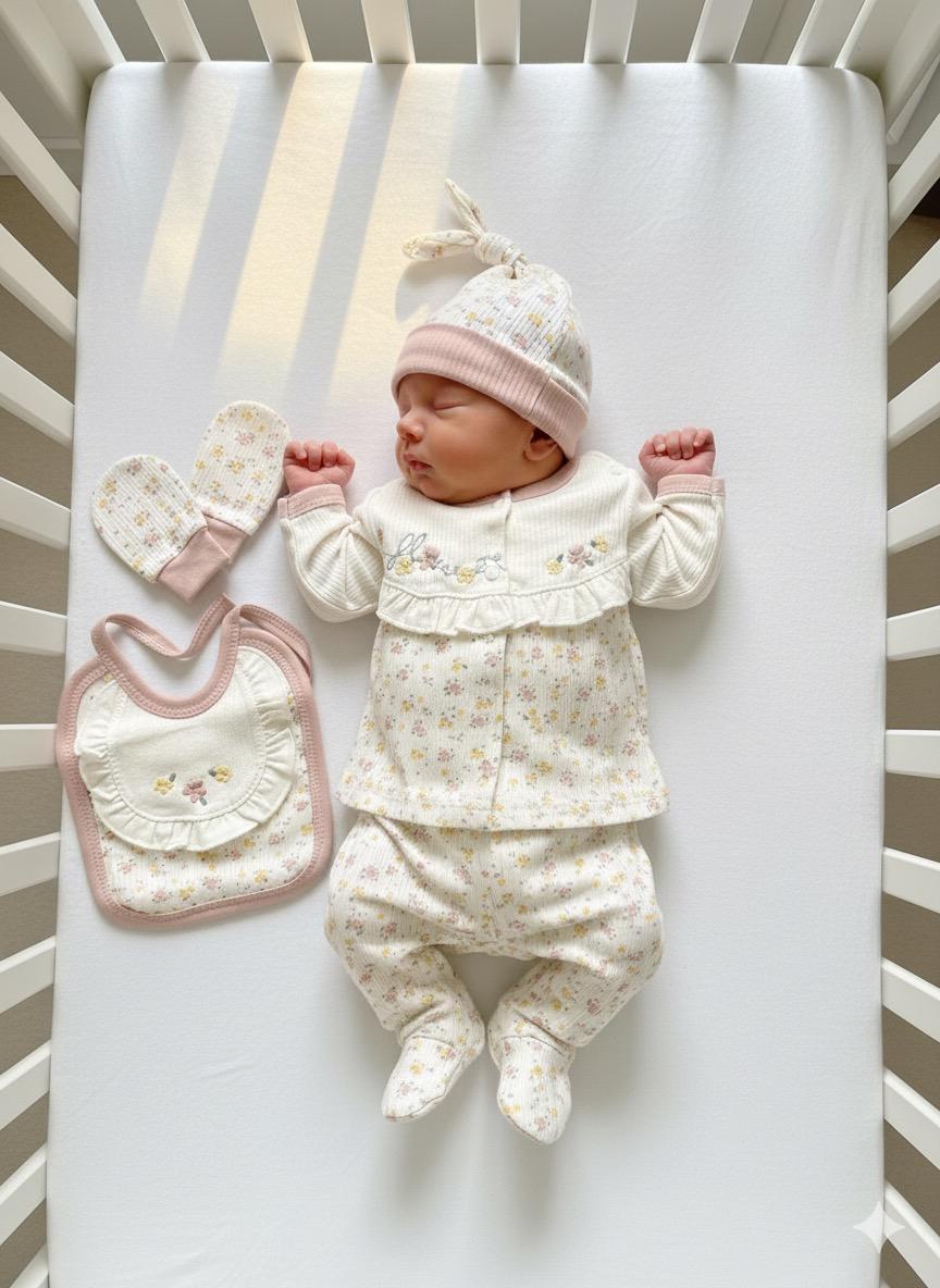 Kız Bebek Pamuklu Çiçekli Fırfırlı 5'li Yenidoğan Set 