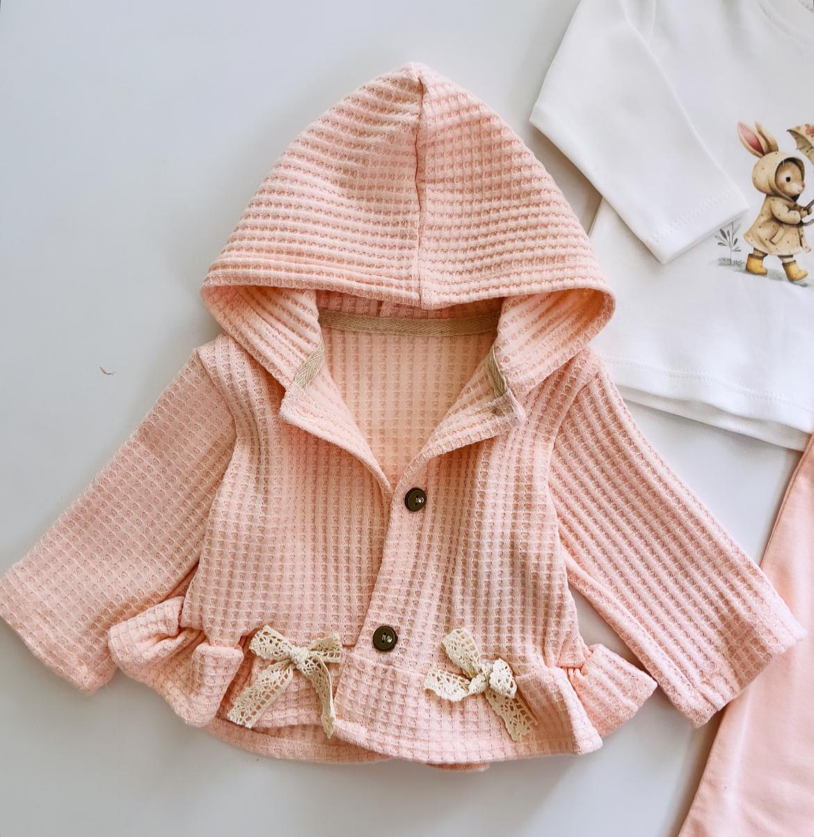 Kız Bebek Fiyonk Detaylı 3'lü Takım - Somon