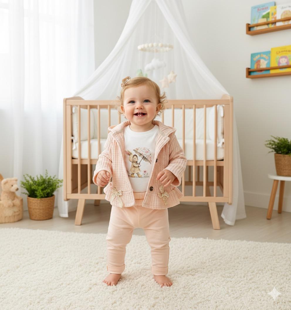 Kız Bebek Fiyonk Detaylı 3'lü Takım - Somon