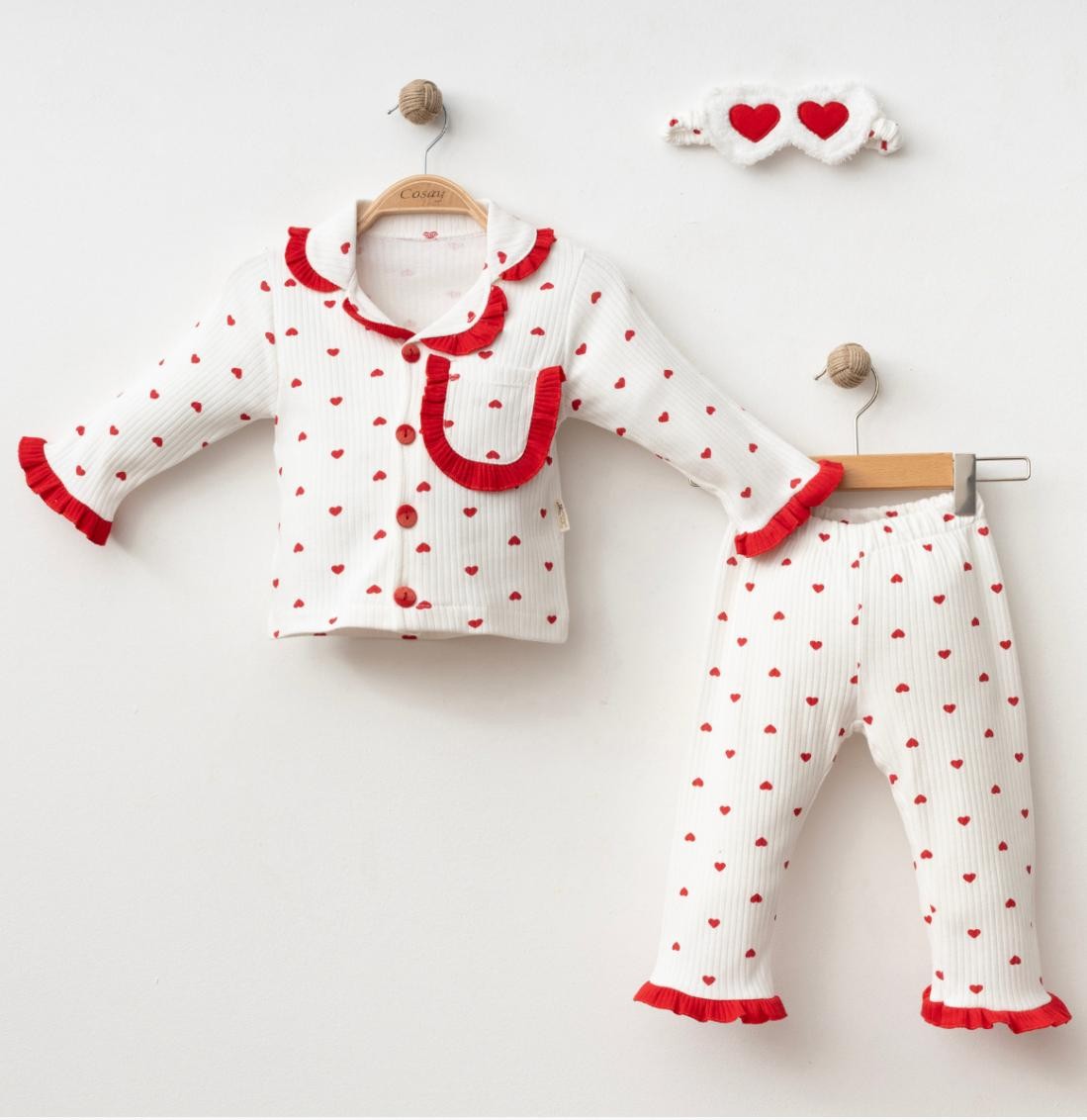 Kalp Detaylı 3'lü Pijama Takımı